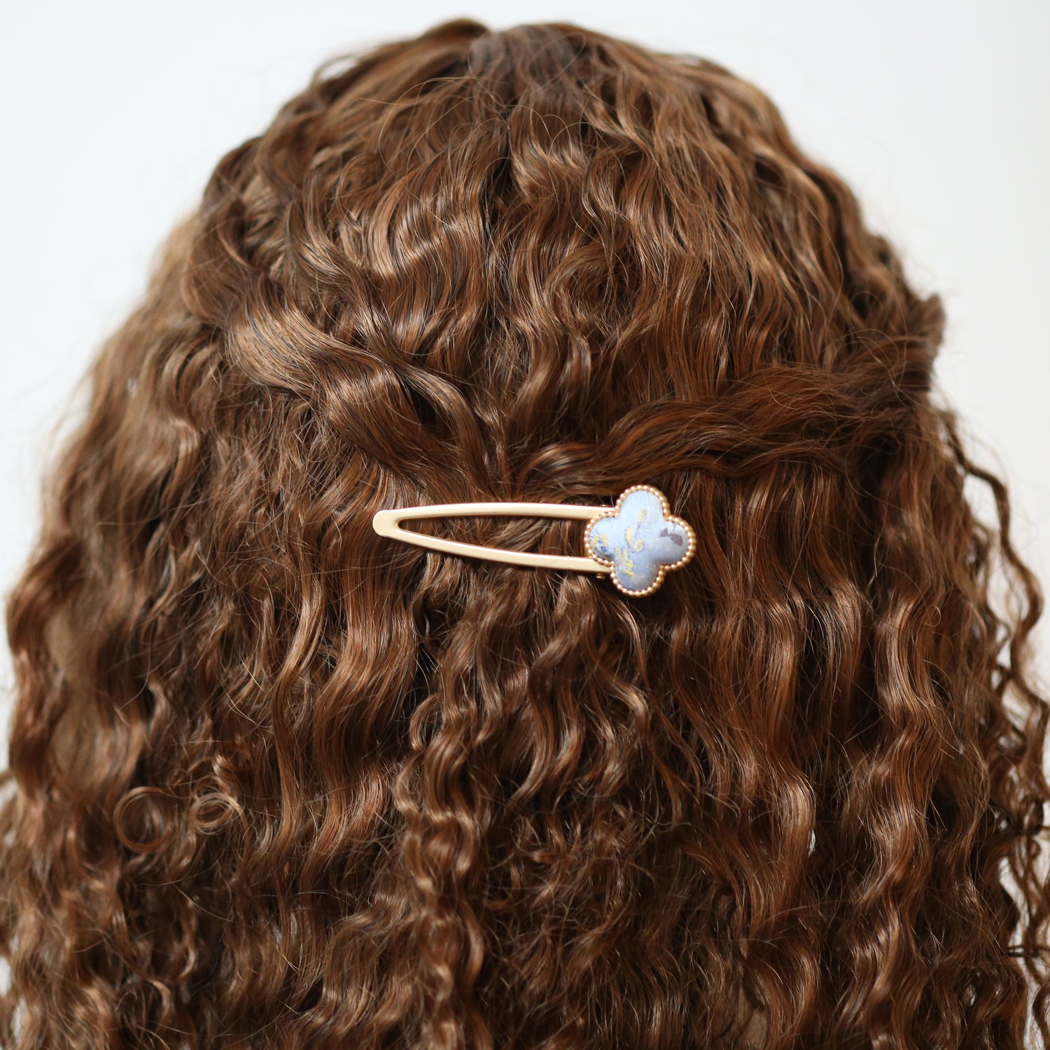 The handmade blue Lucky Four Leaves Barrette