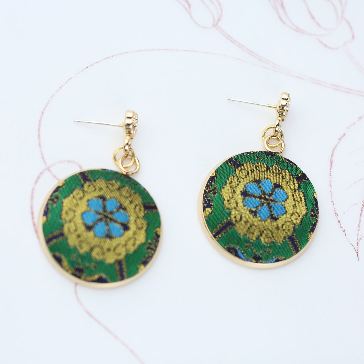Handmade Luck Green round earrings