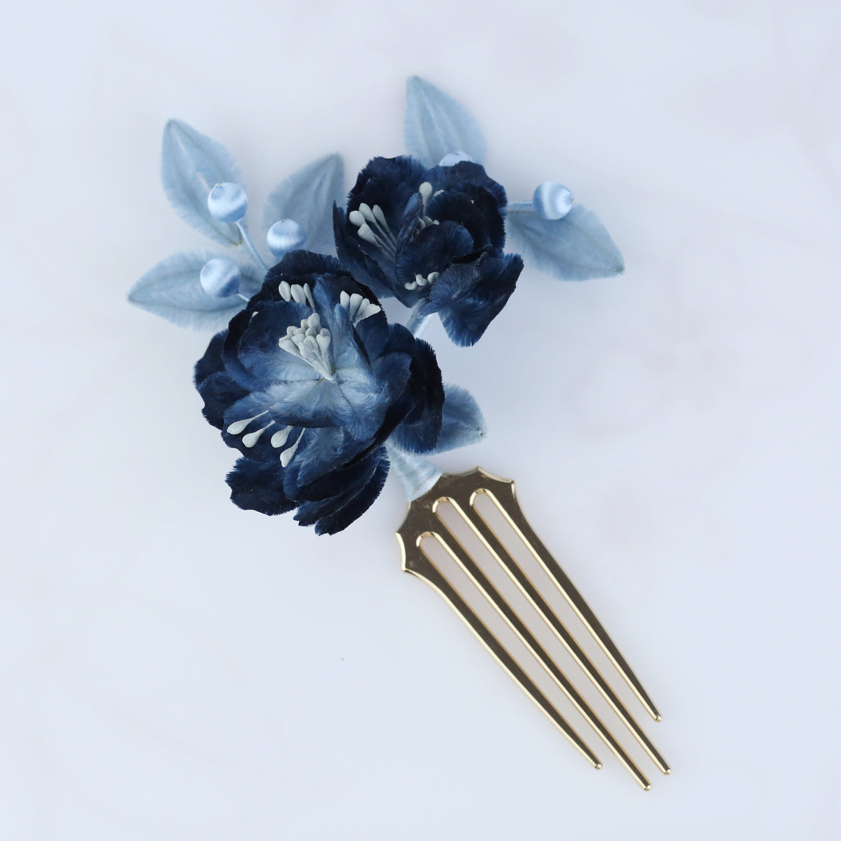 Handmade Silk Ronghua Ink Blue Forked Hair Clip for hairstyle